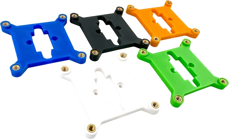 52Pi ICE Tower adapter plates in blue, black, orange, green and white