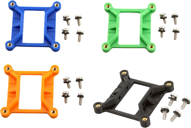 Argon THRML radiator adapter plates with heat-set brass inserts and stainless screws